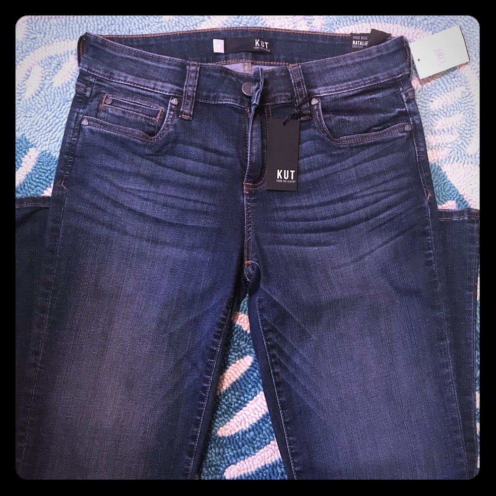 Long boot leg jeans.